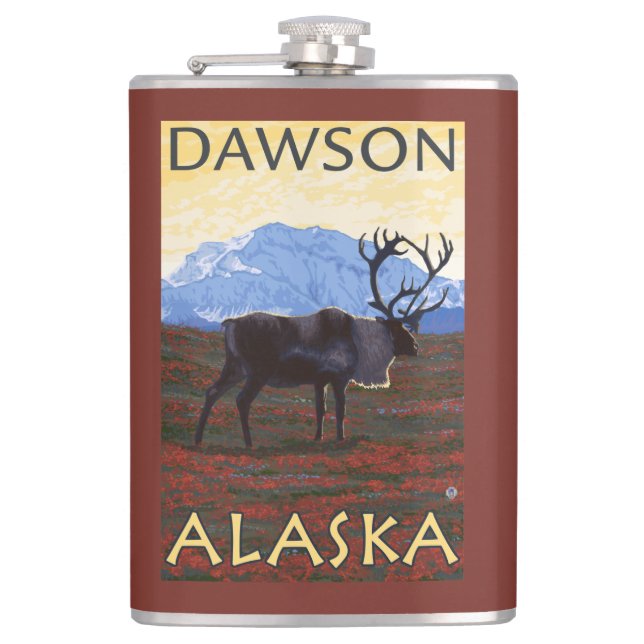 Caribou Scene - Dawson, Alaska Hip Flask (Front)