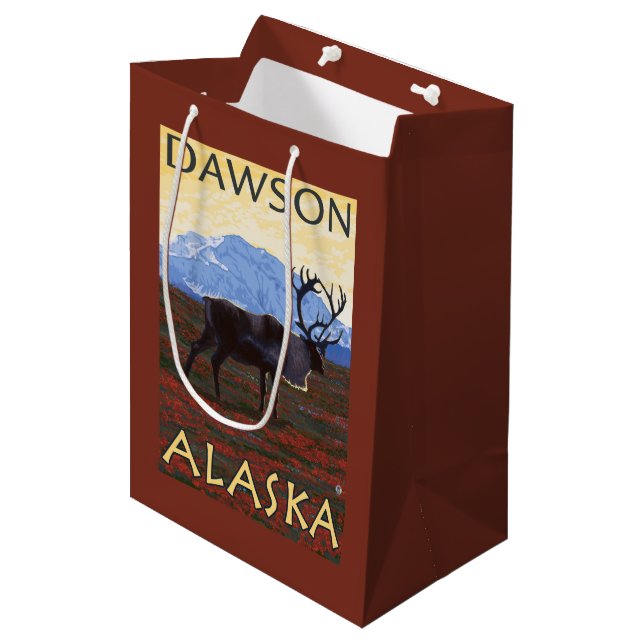 Caribou Scene - Dawson, Alaska Medium Gift Bag (Front Angled)