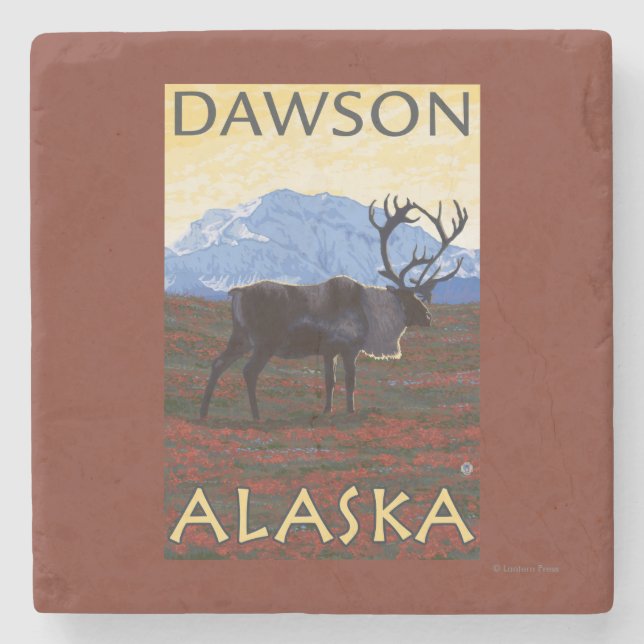 Caribou Scene - Dawson, Alaska Stone Coaster (Front)