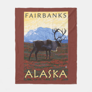 Caribou Scene - Fairbanks, Alaska Fleece Blanket