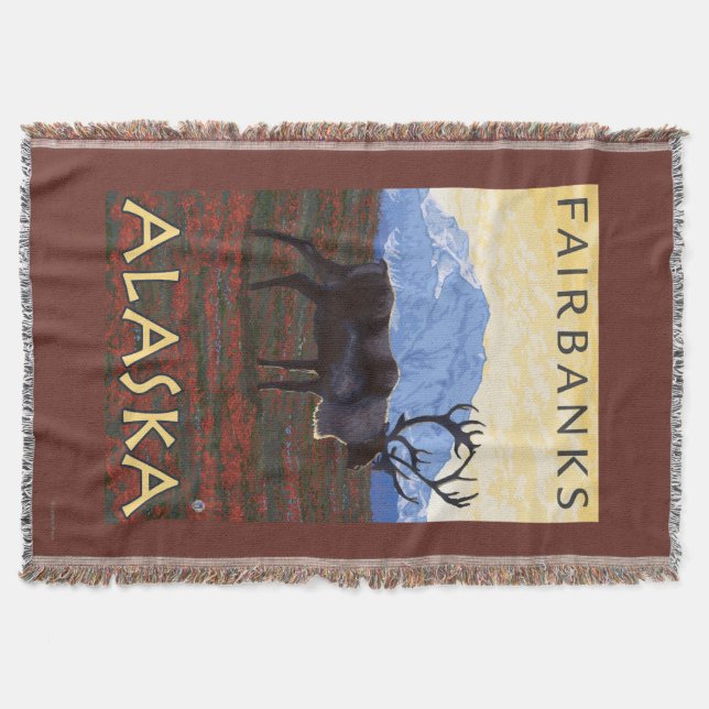 Caribou Scene - Fairbanks, Alaska Throw Blanket (Front)