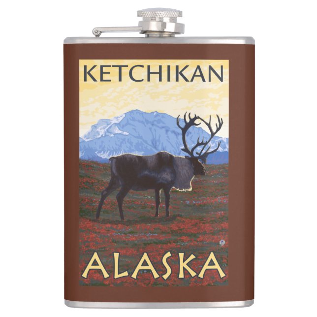 Caribou Scene - Ketchikan, Alaska Hip Flask (Front)