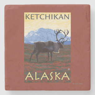 Caribou Scene - Ketchikan, Alaska Stone Coaster