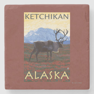 Caribou Scene - Ketchikan, Alaska Stone Coaster