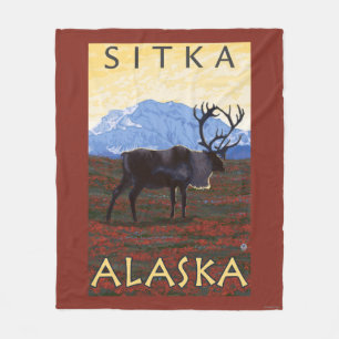 Caribou Scene - Sitka, Alaska Fleece Blanket