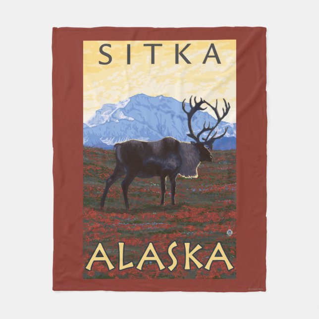Caribou Scene - Sitka, Alaska Fleece Blanket (Front)