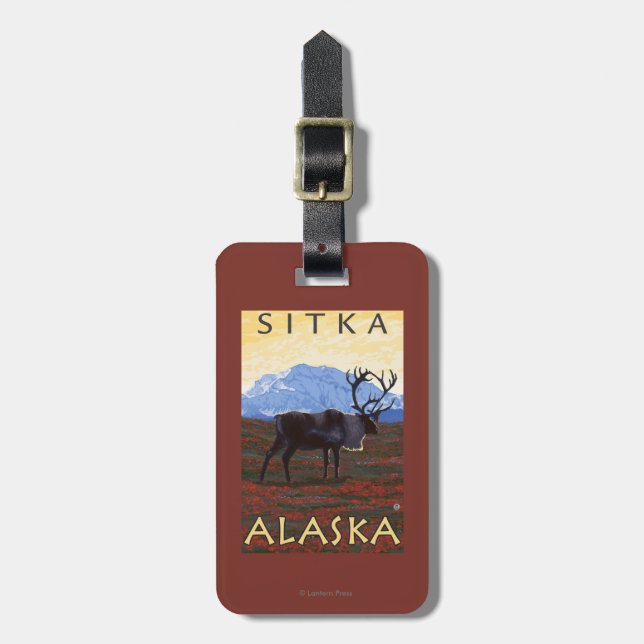 Caribou Scene - Sitka, Alaska Luggage Tag (Front Vertical)