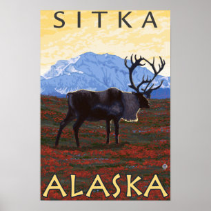 Caribou Scene - Sitka, Alaska Poster