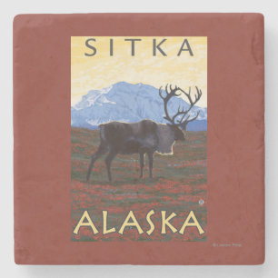 Caribou Scene - Sitka, Alaska Stone Coaster