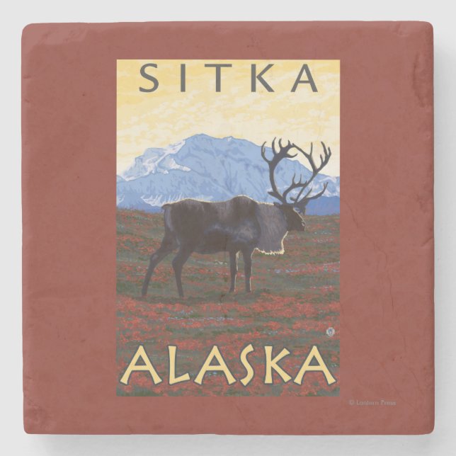 Caribou Scene - Sitka, Alaska Stone Coaster (Front)