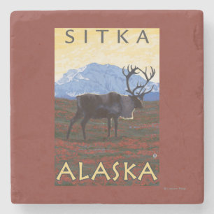 Caribou Scene - Sitka, Alaska Stone Coaster