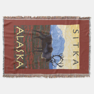 Caribou Scene - Sitka, Alaska Throw Blanket