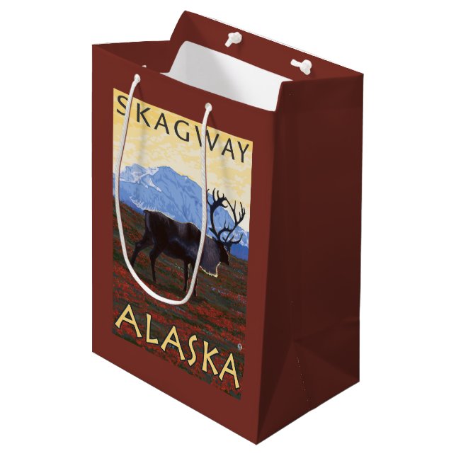 Caribou Scene - Skagway, Alaska Medium Gift Bag (Front Angled)
