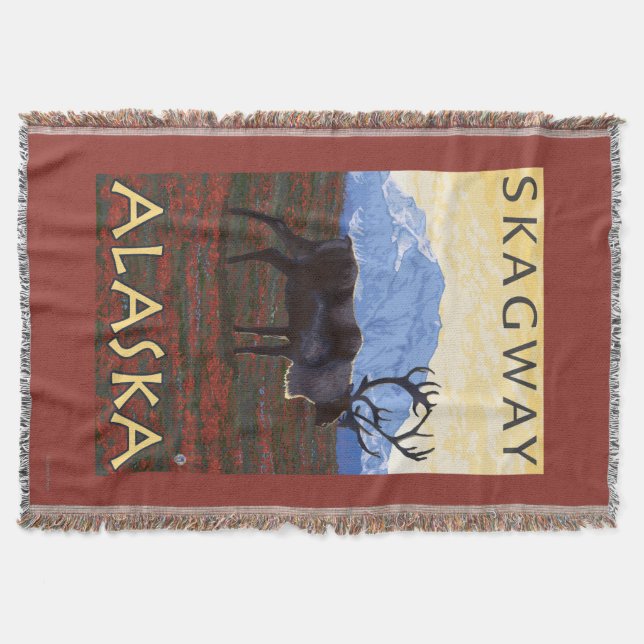 Caribou Scene - Skagway, Alaska Throw Blanket (Front)