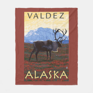 Caribou Scene - Valdez, Alaska Fleece Blanket