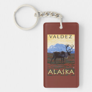 Caribou Scene - Valdez, Alaska Key Ring