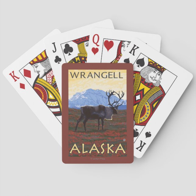 Caribou Scene - Wrangell, Alaska Playing Cards (Back)