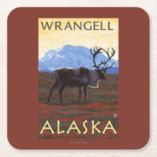 Caribou Scene - Wrangell, Alaska Square Paper Coaster