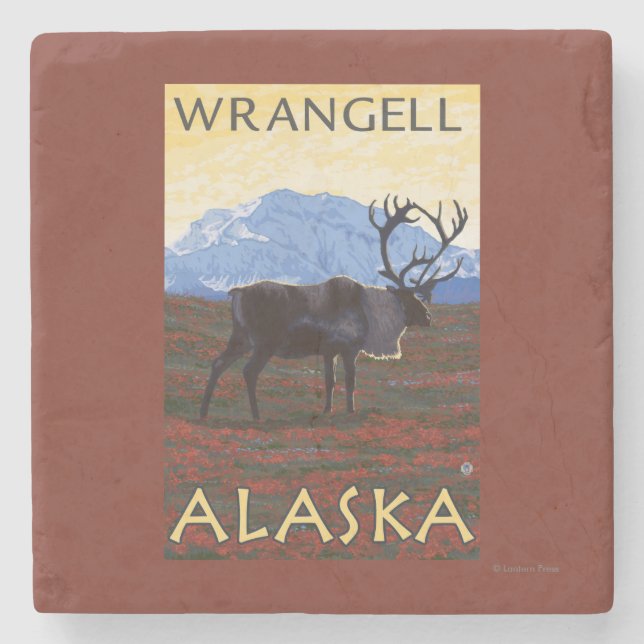 Caribou Scene - Wrangell, Alaska Stone Coaster (Front)