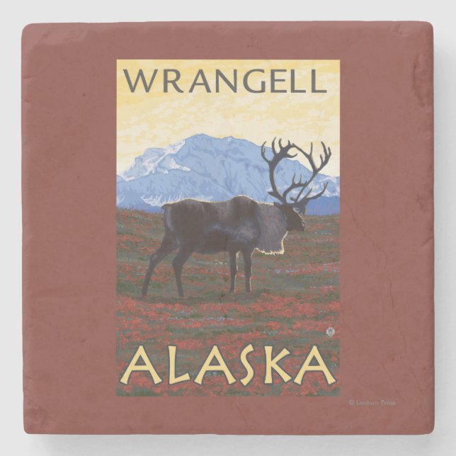 Caribou Scene - Wrangell, Alaska Stone Coaster (Front)