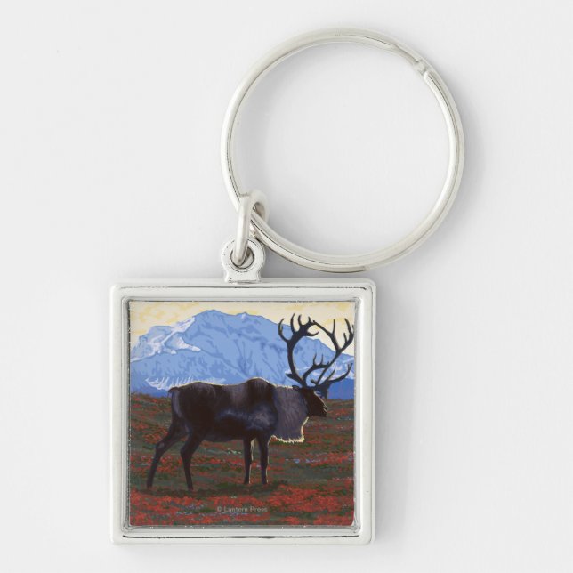 Caribou Scene - Yukon, Alaska Key Ring (Front)