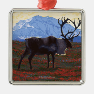 Caribou Scene - Yukon, Alaska Metal Tree Decoration