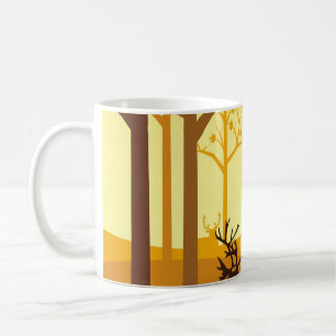 Caribou silhouette in the forest on the autumn sea coffee mug