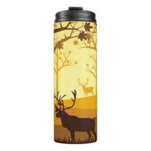 Caribou silhouette in the forest on the autumn sea thermal tumbler