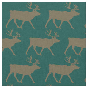 Caribou Silhouettes Teal Forest Fabric