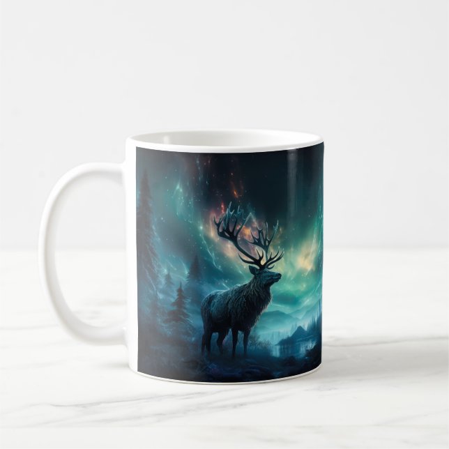 Caribou Under The Northern Lights Coffee Mug (Left)