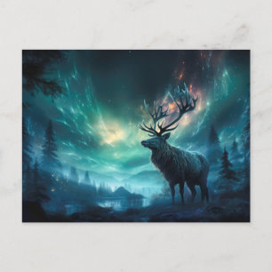 Caribou Under The Northern Lights Postcard