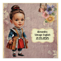 Caricature Girl dressed up in Vintage English
