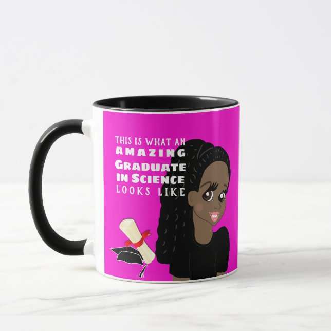 Caricature GRADUATE Gift Black Female Dreds Braids Mug (Left)