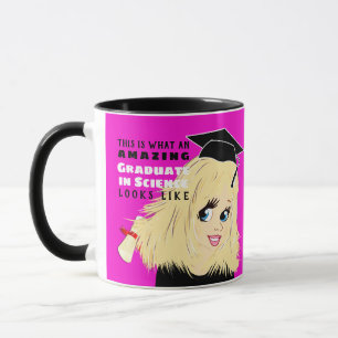 Caricature GRADUATE Gift Female Blonde Hair Blue Mug