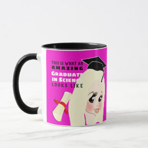 Caricature GRADUATE Gift  Female Blonde hair brown Mug