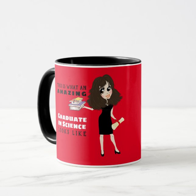 Caricature GRADUATE Gift  Female Brunette Custom Mug (Front Left)