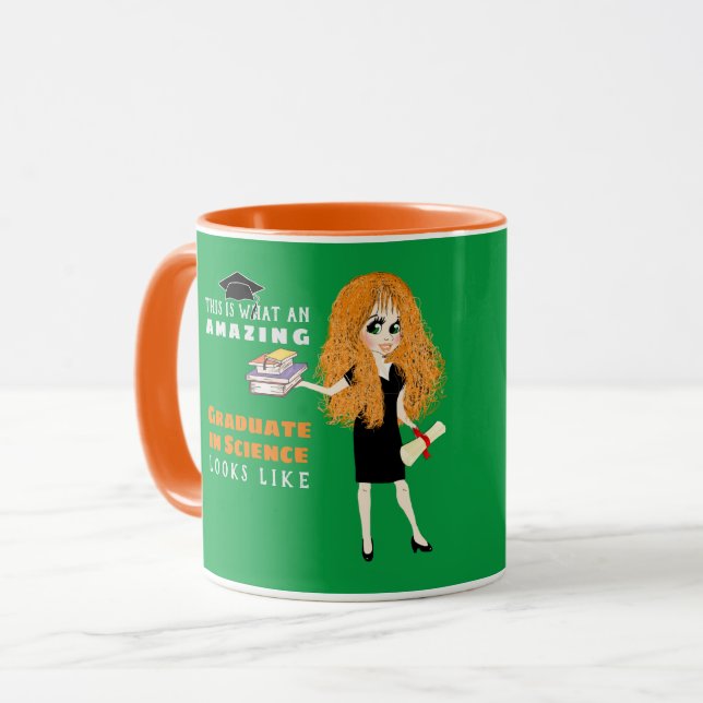 Caricature GRADUATE Gift  Female Red Head Curly Mug (Front Left)