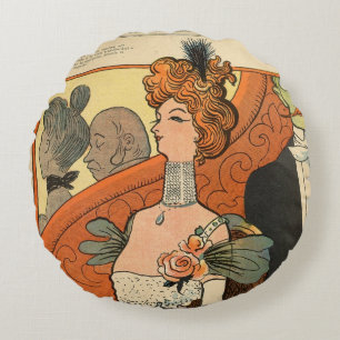 Caricature of a French Marquise Round Cushion