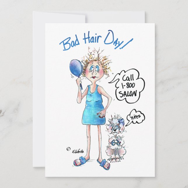 Caricature of Lady with Bad Hair and Funny Saying Holiday Card (Front)
