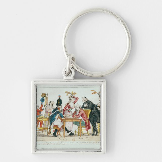 Caricature of Louis XVI  playing chess Key Ring (Front)