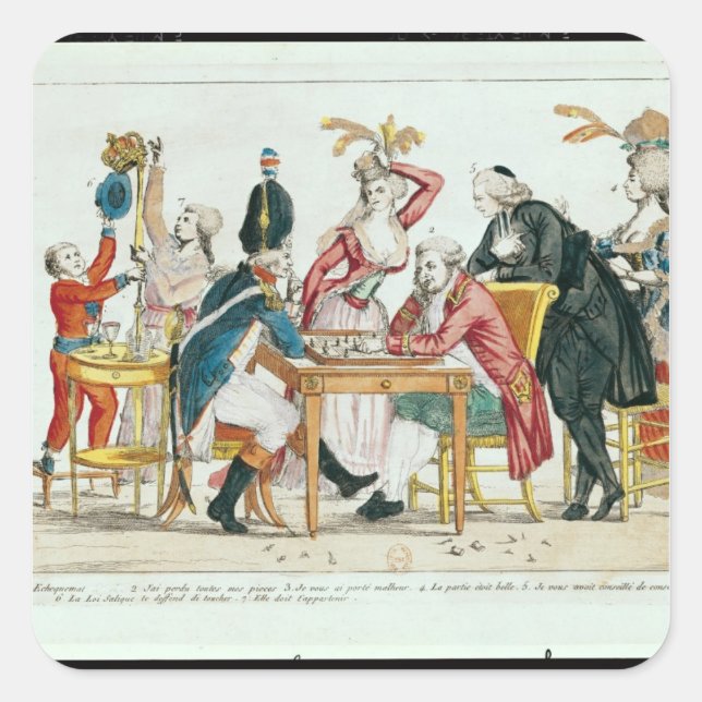 Caricature of Louis XVI  playing chess Square Sticker (Front)