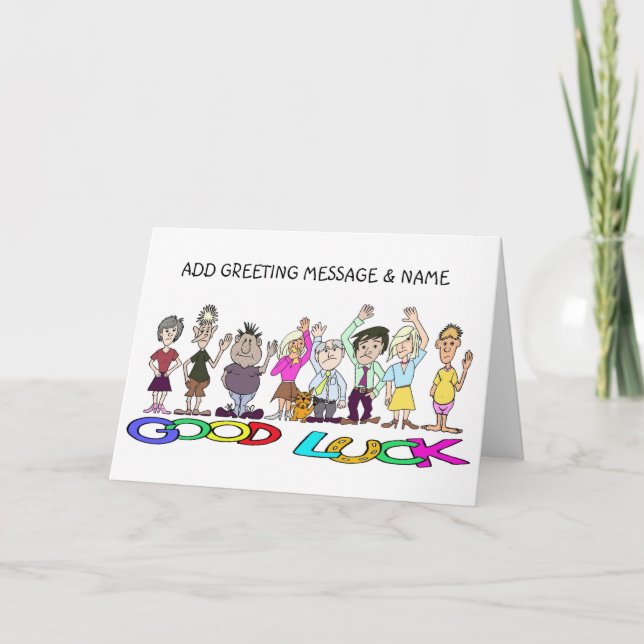 Caricatures of people waving good bye card (Front)