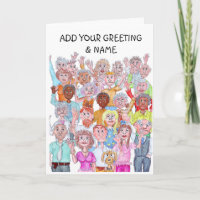 Caricatures of people waving goodbye