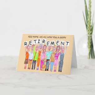 Caricatures of people wishing a happy retirement c card
