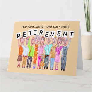 Caricatures of people wishing a happy retirement   card