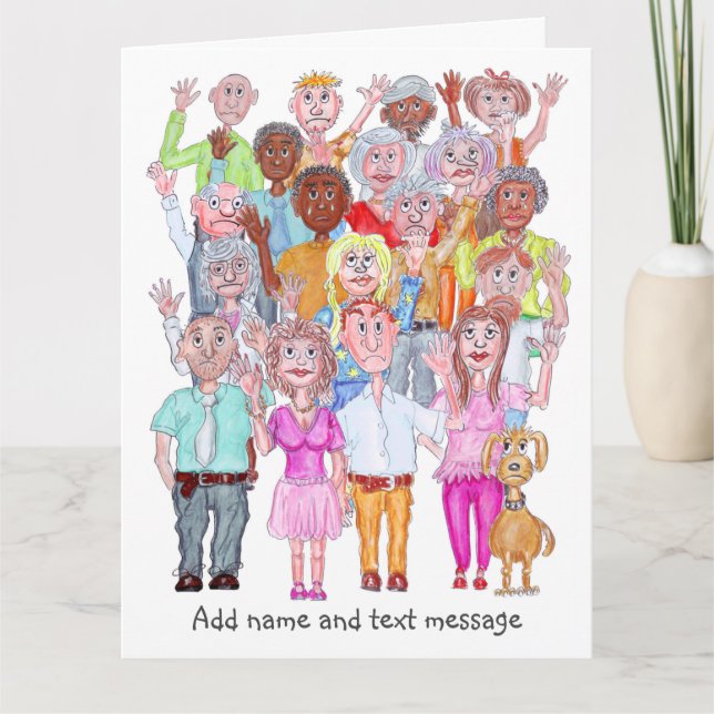 Caricatures of Sad People Waving Card (Front)