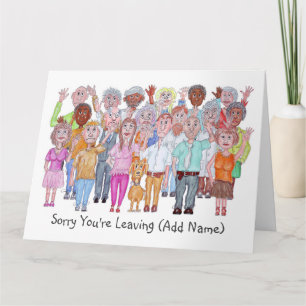Caricatures of Sad People Waving Goodbye Card