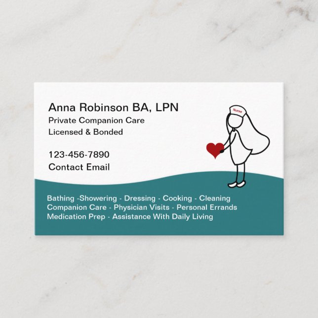 Caring Companion Care LPN Nurse Business Card (Front)