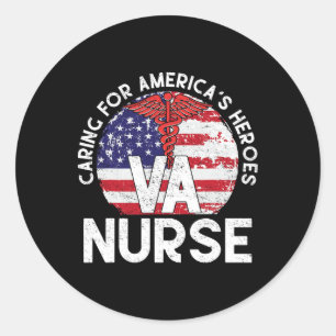 Caring For America's Heroes Patriotic Va Nurse Nur Classic Round Sticker