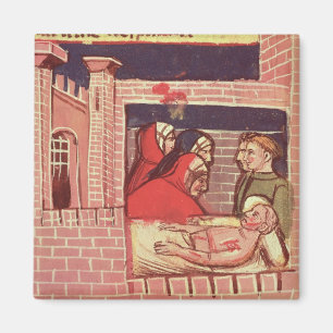 Caring for an injured man in a castle magnet